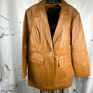 Terry Lewis Stiff Leather Jacket Embossed Paisley Pattern Single Button Lined